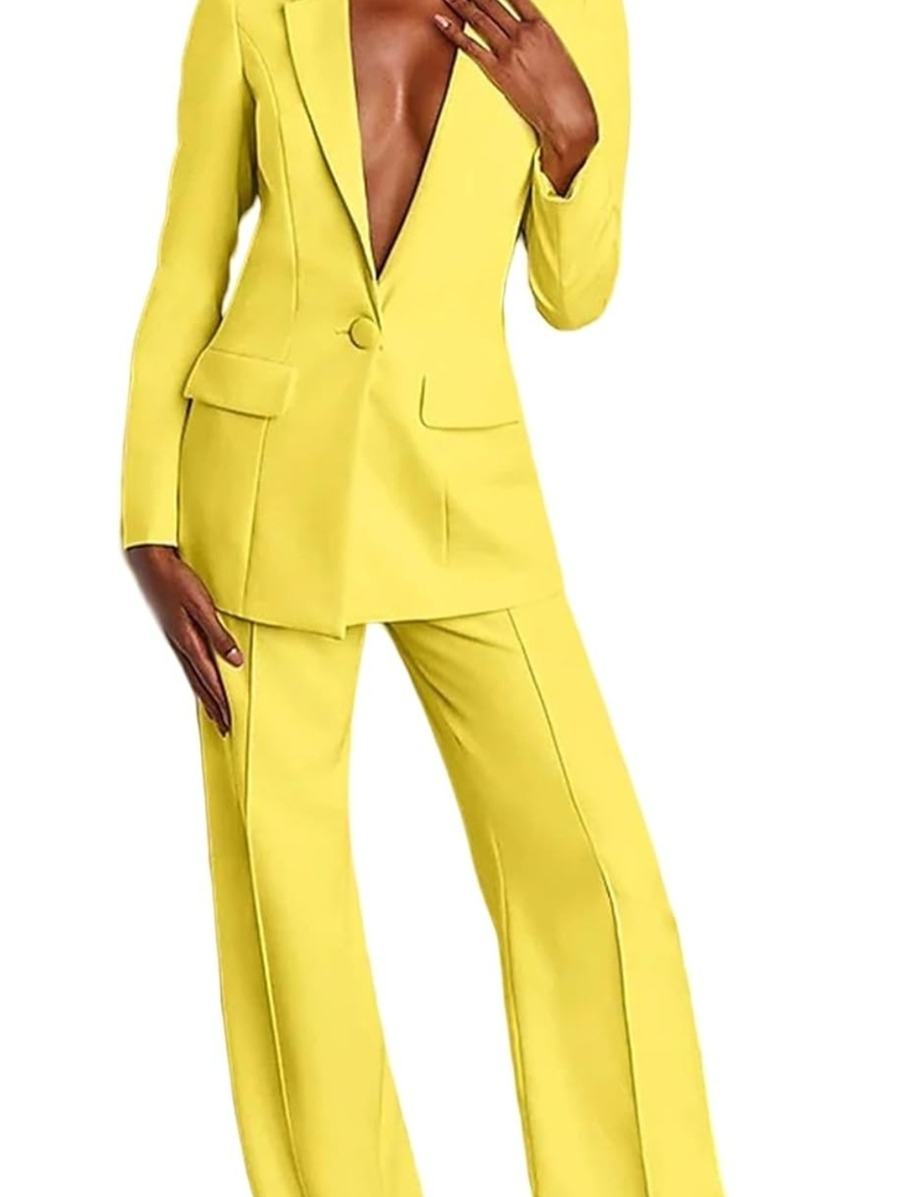 Yellow Women's Tailored Blazer & Wide-Leg Pants Suit